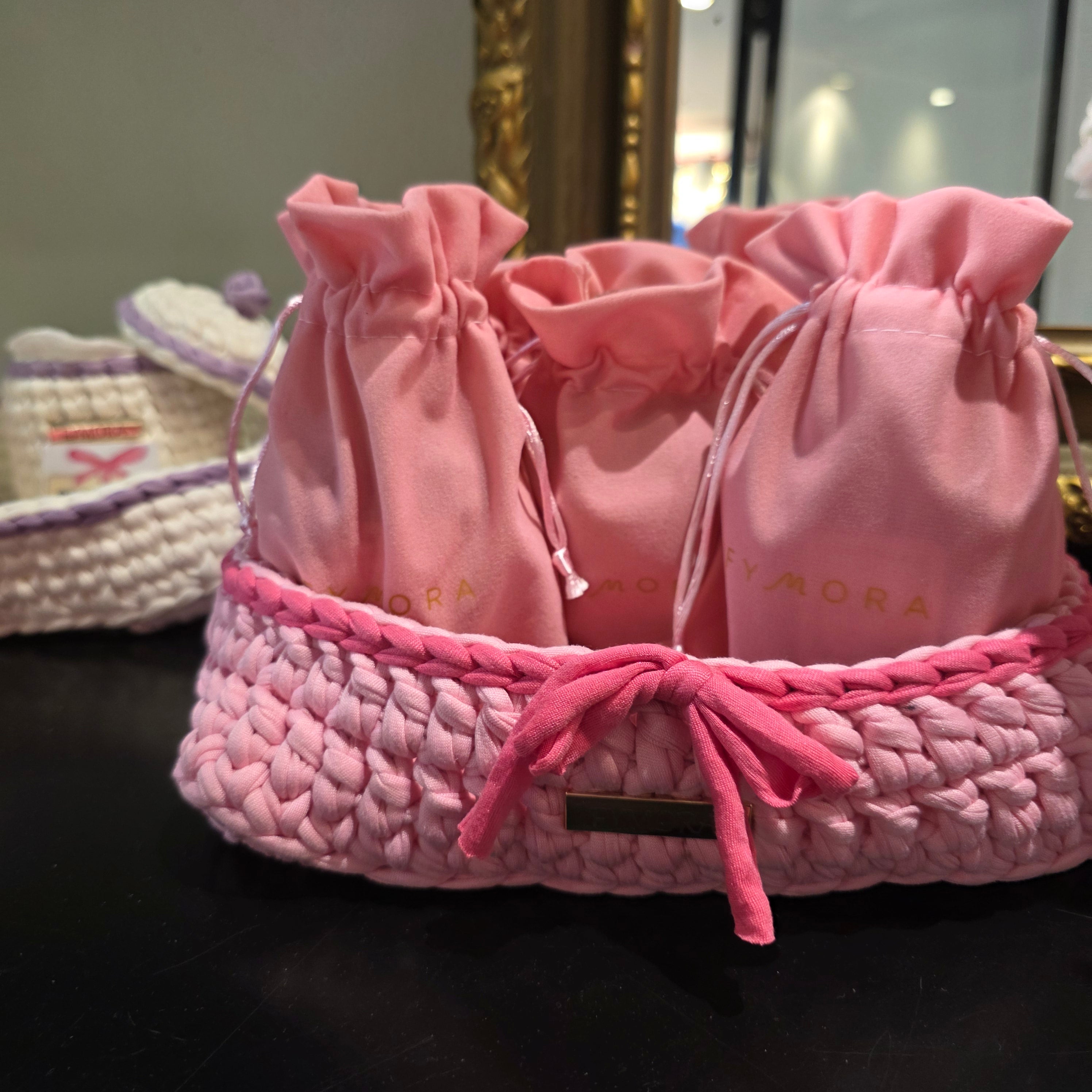 Cestino Organizzatore Rettangolare Intrecciato – Bicolore Rosa Pastello e Rosa Acceso