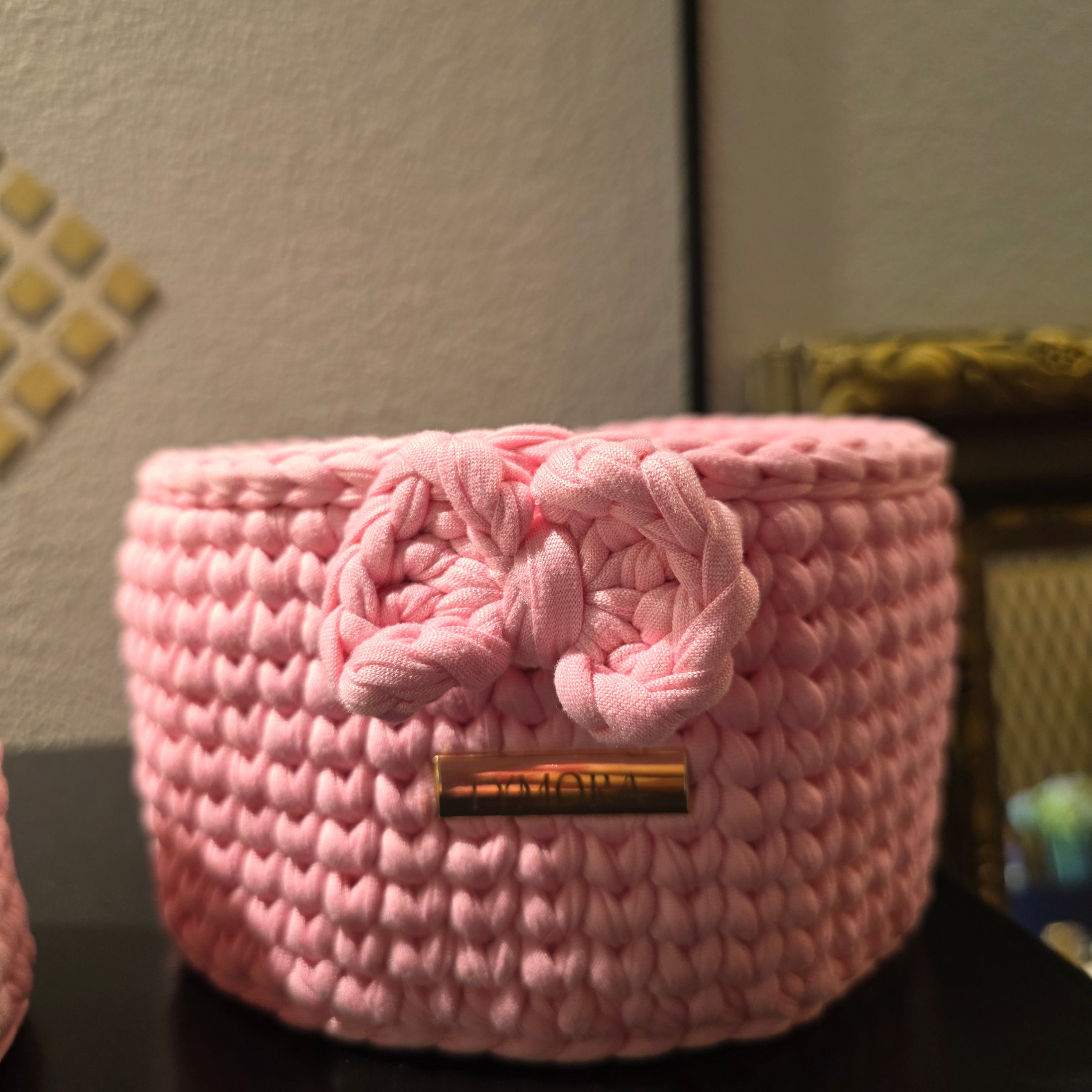 Cestino Organizzatore "Pink Candy" – Handmade con Dettaglio Fiocco