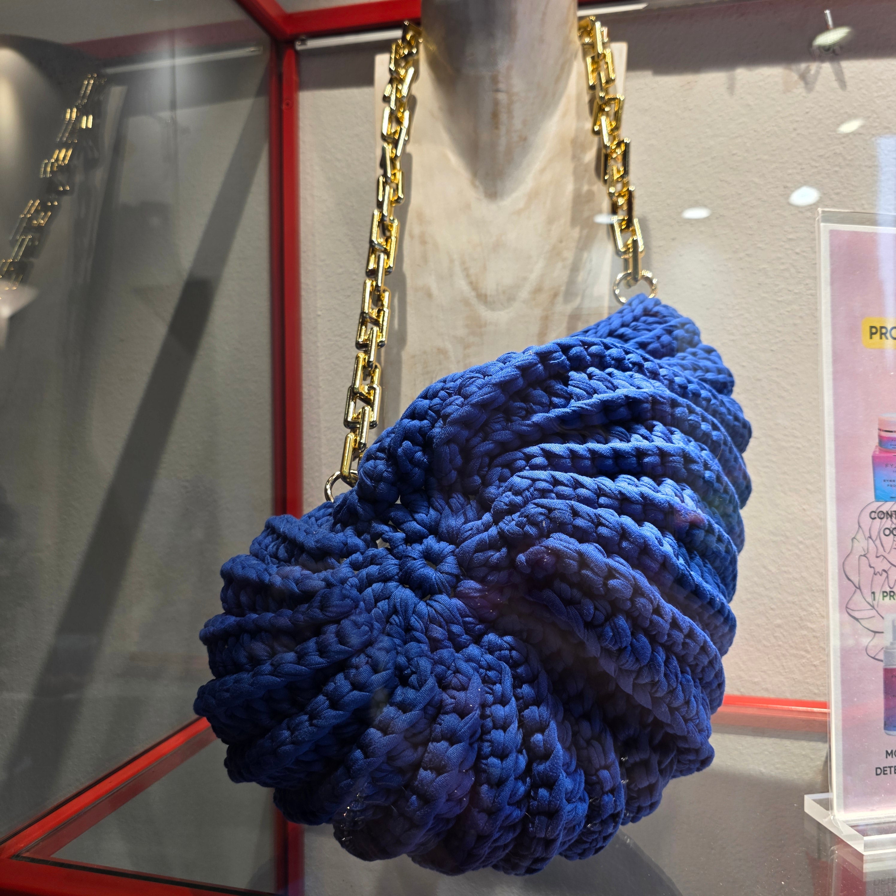 Borsa "Nautilus" in Fettuccia – Blu con Catena Gold