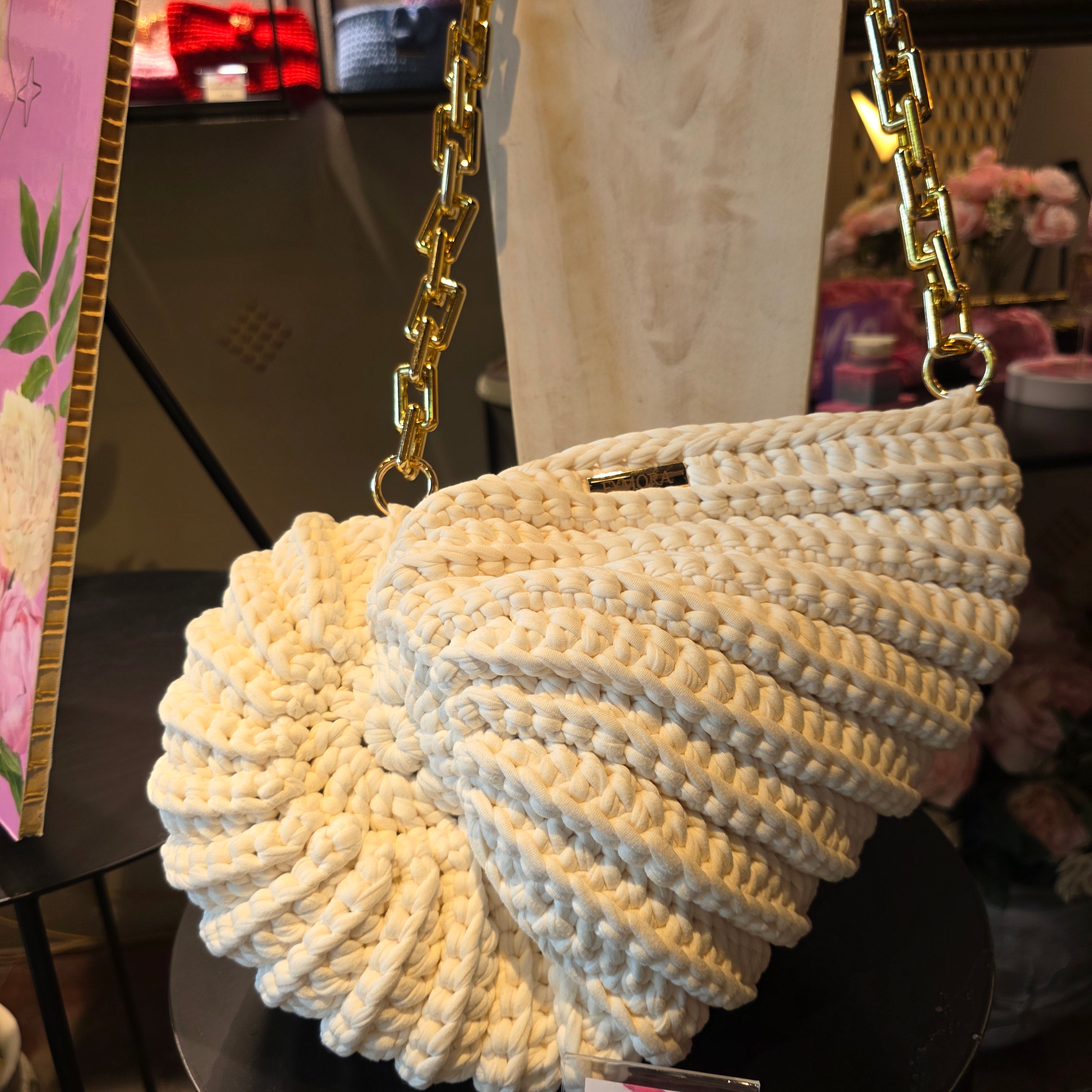 Borsa "Nautilus" in Fettuccia – Bianco Panna con Catena Gold