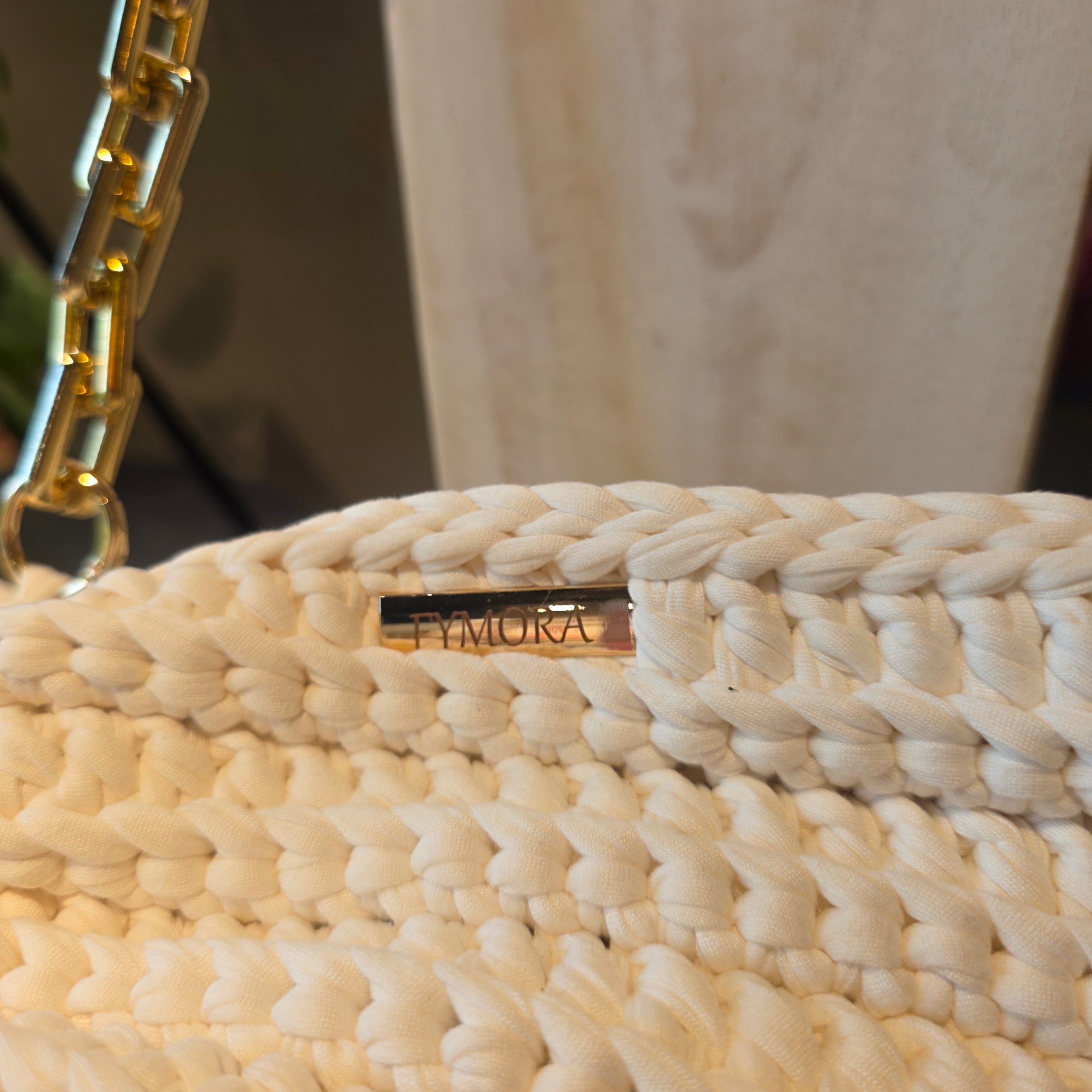 Borsa "Nautilus" in Fettuccia – Bianco Panna con Catena Gold
