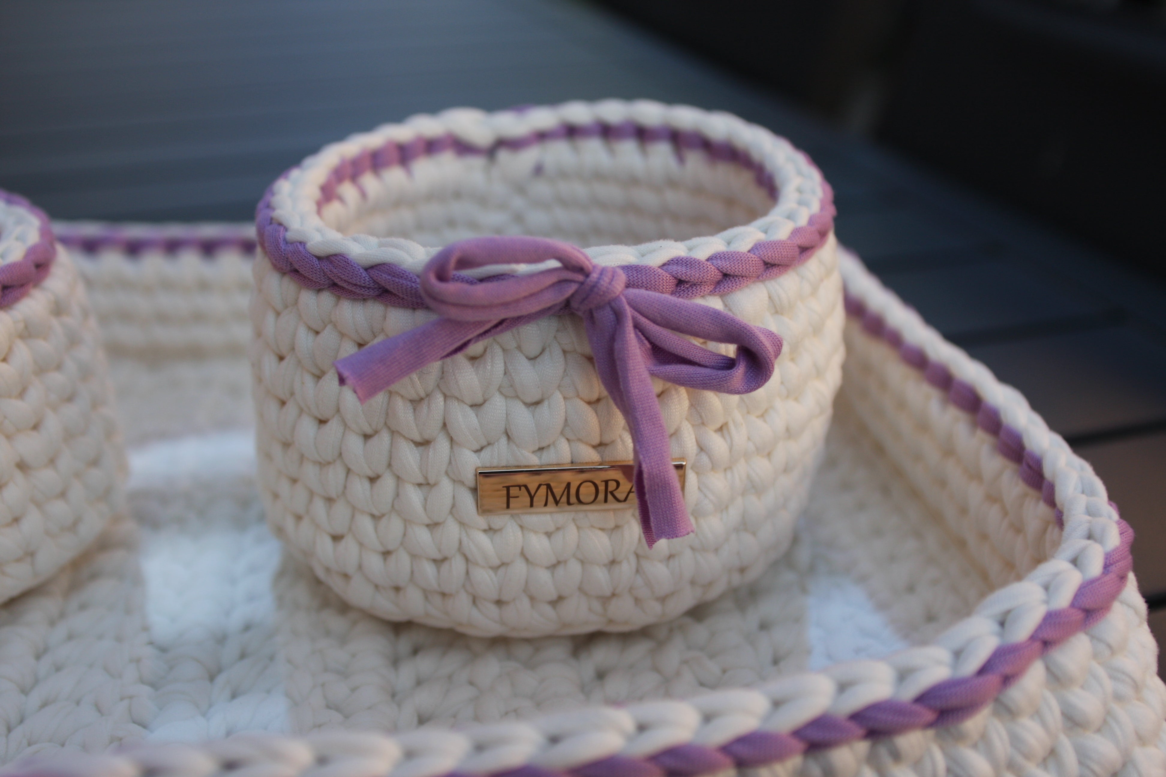 Set Vassoio da Bagno Organizzatore "Fymora Home" – Panna e Glicine (3 Pezzi)