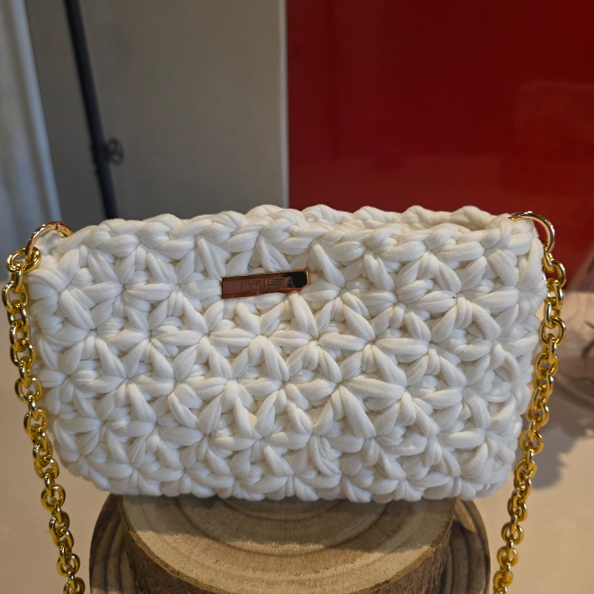 Pochette a Tracolla "Starlet" ad Uncinetto – Bianco Ottico e Oro