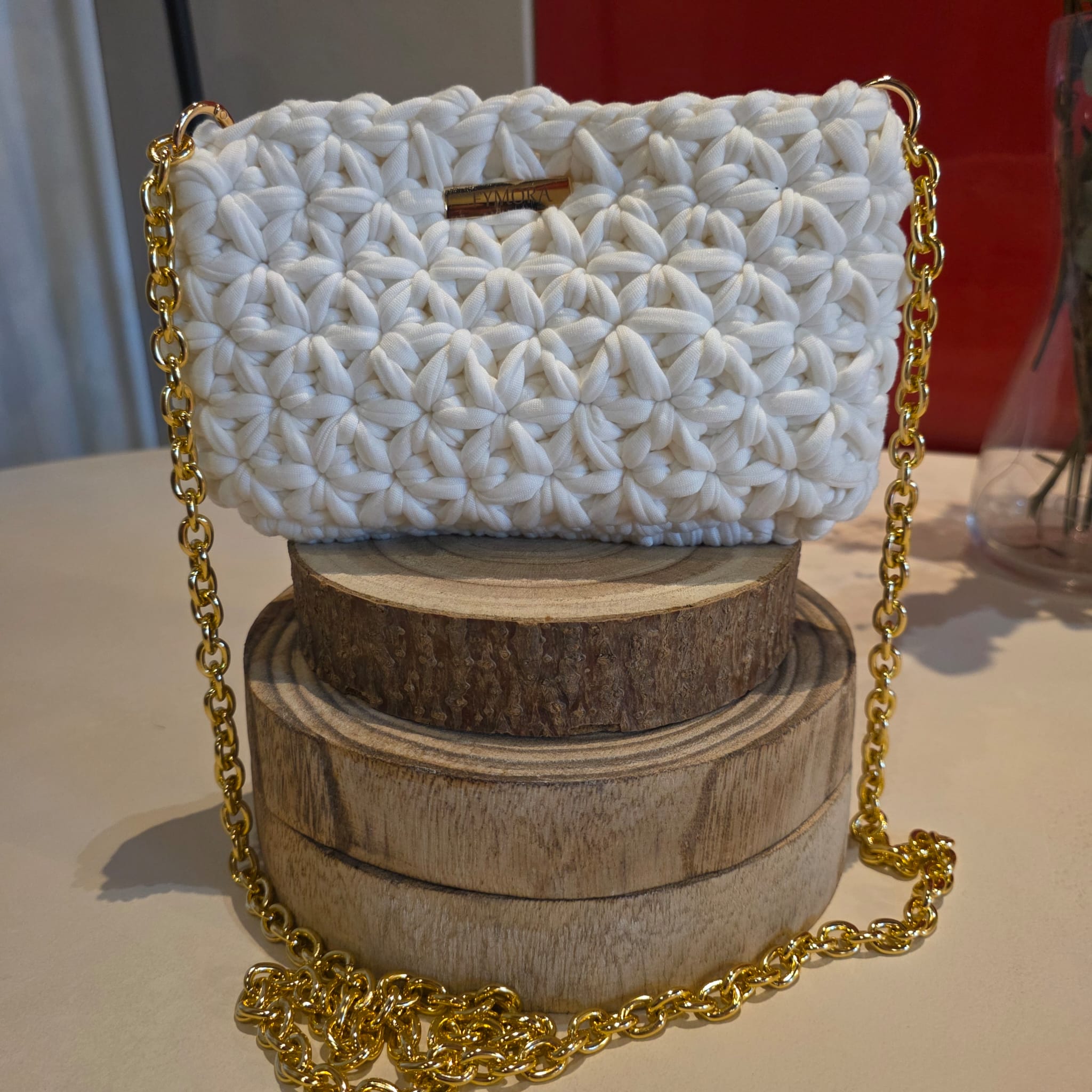 Pochette a Tracolla "Starlet" ad Uncinetto – Bianco Ottico e Oro