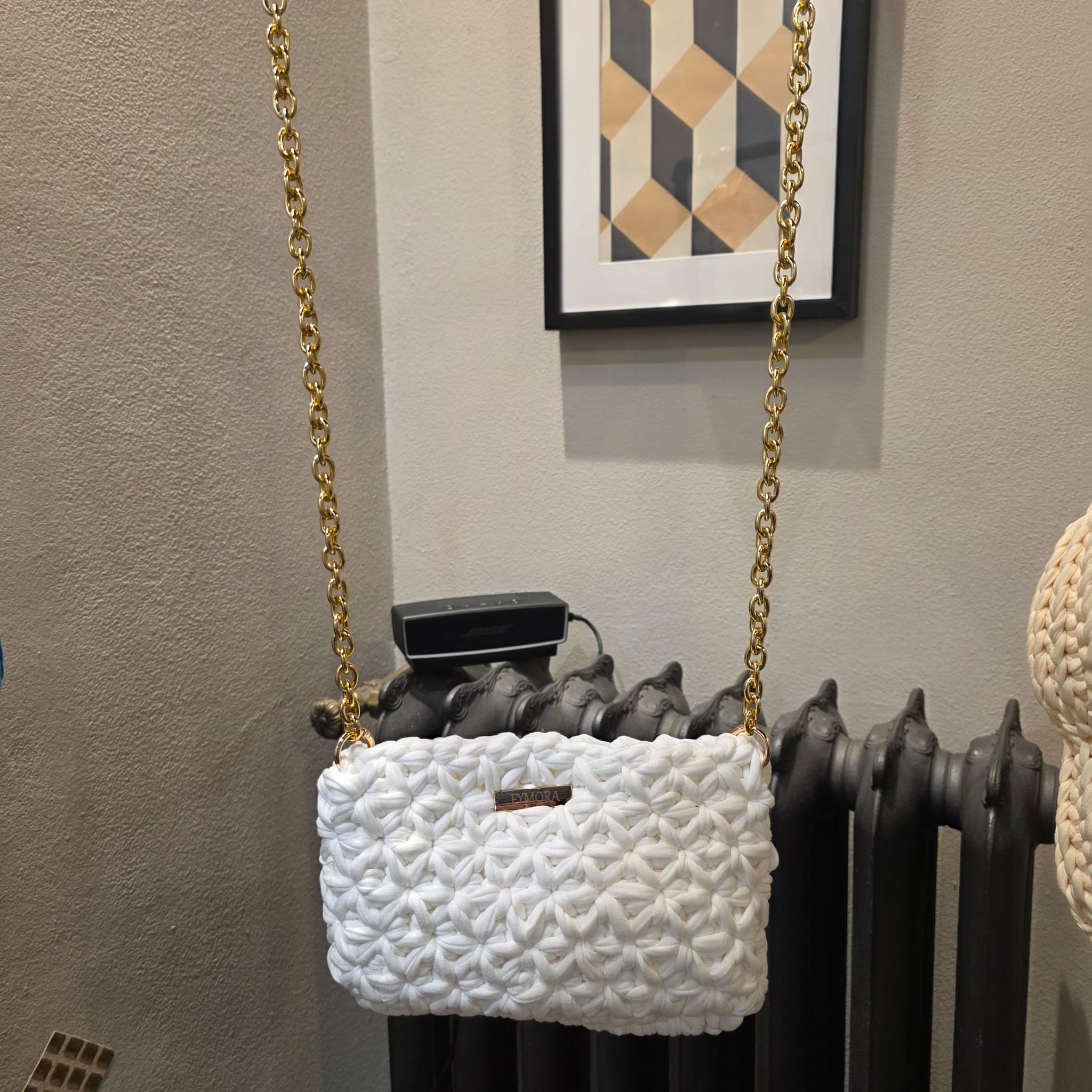 Pochette a Tracolla "Starlet" ad Uncinetto – Bianco Ottico e Oro