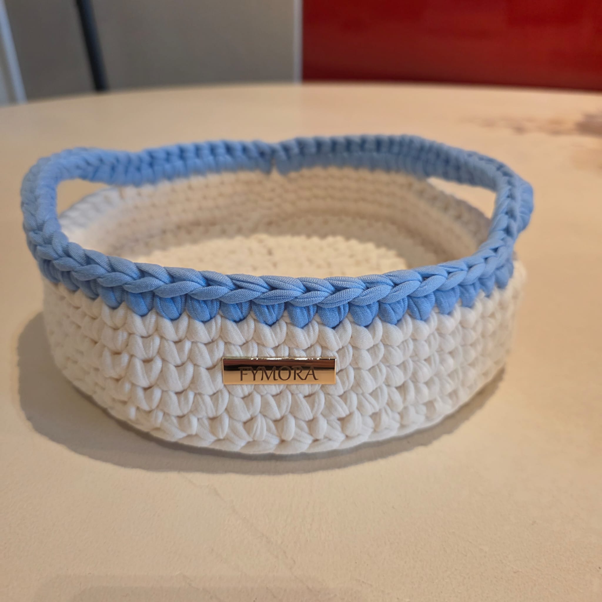 Cestino Organizer Ovale con Manici – Handmade Panna e Azzurro