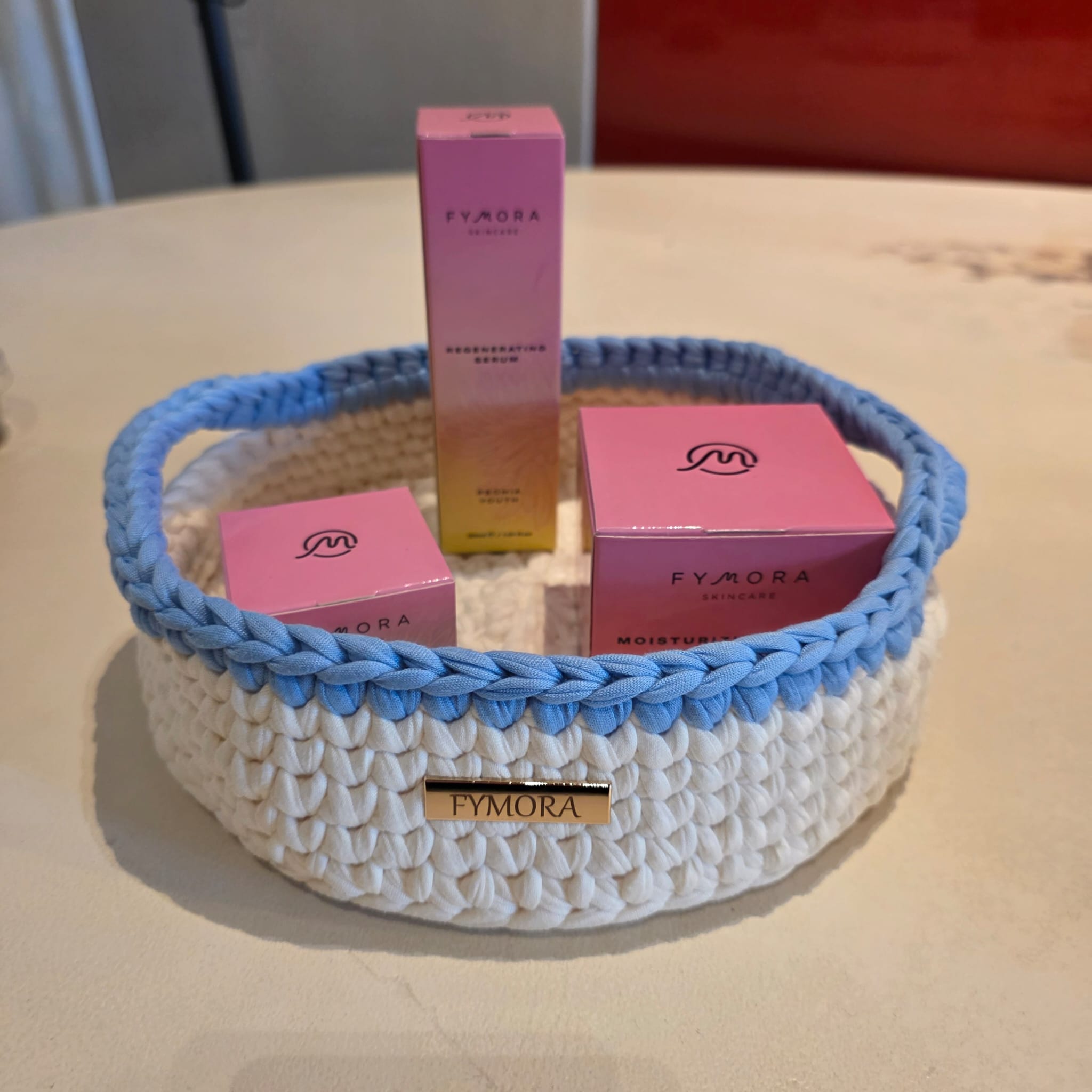 Cestino Organizer Ovale con Manici – Handmade Panna e Azzurro
