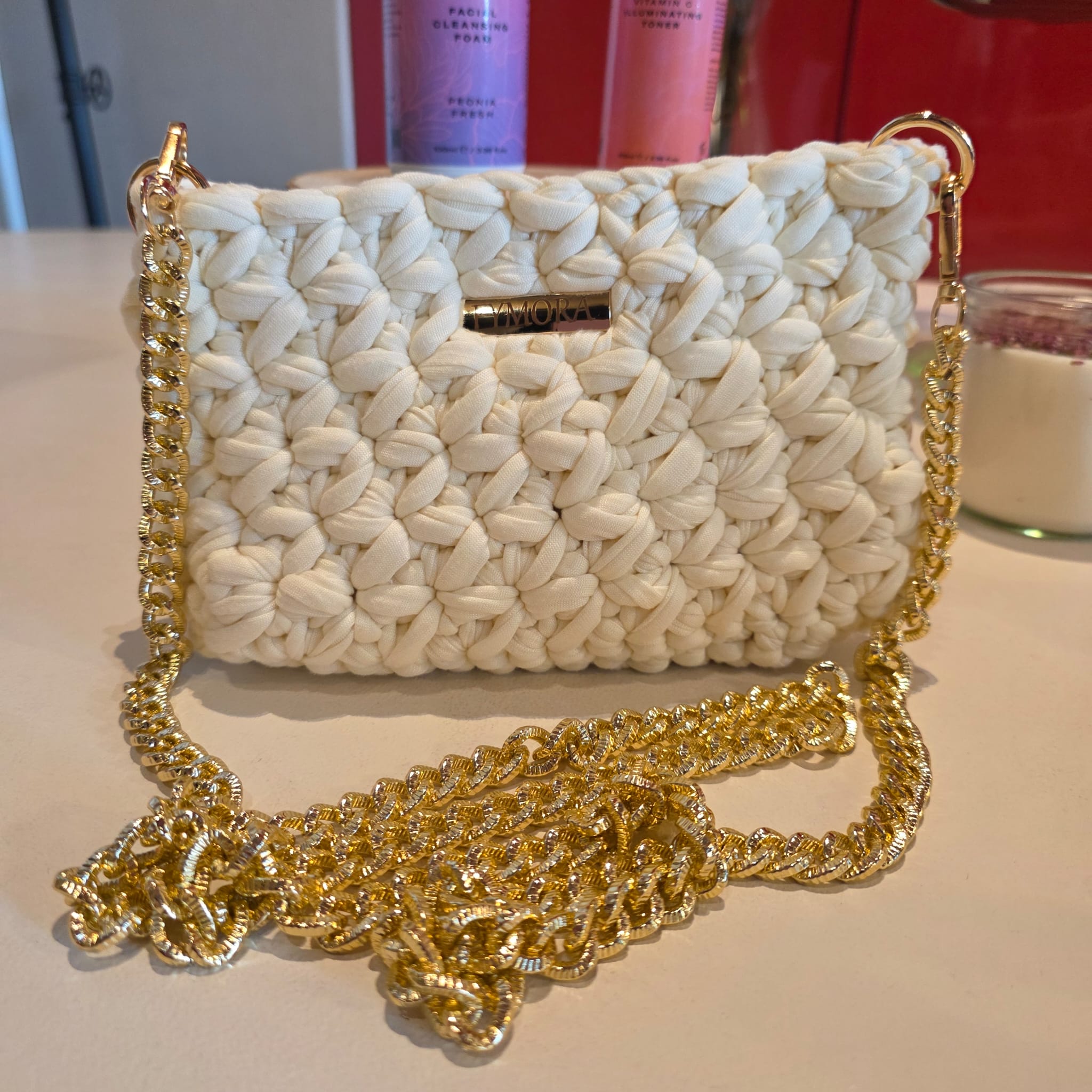 Borsa a Tracolla "Fymora" in Fettuccia – Bianco Panna / Avorio