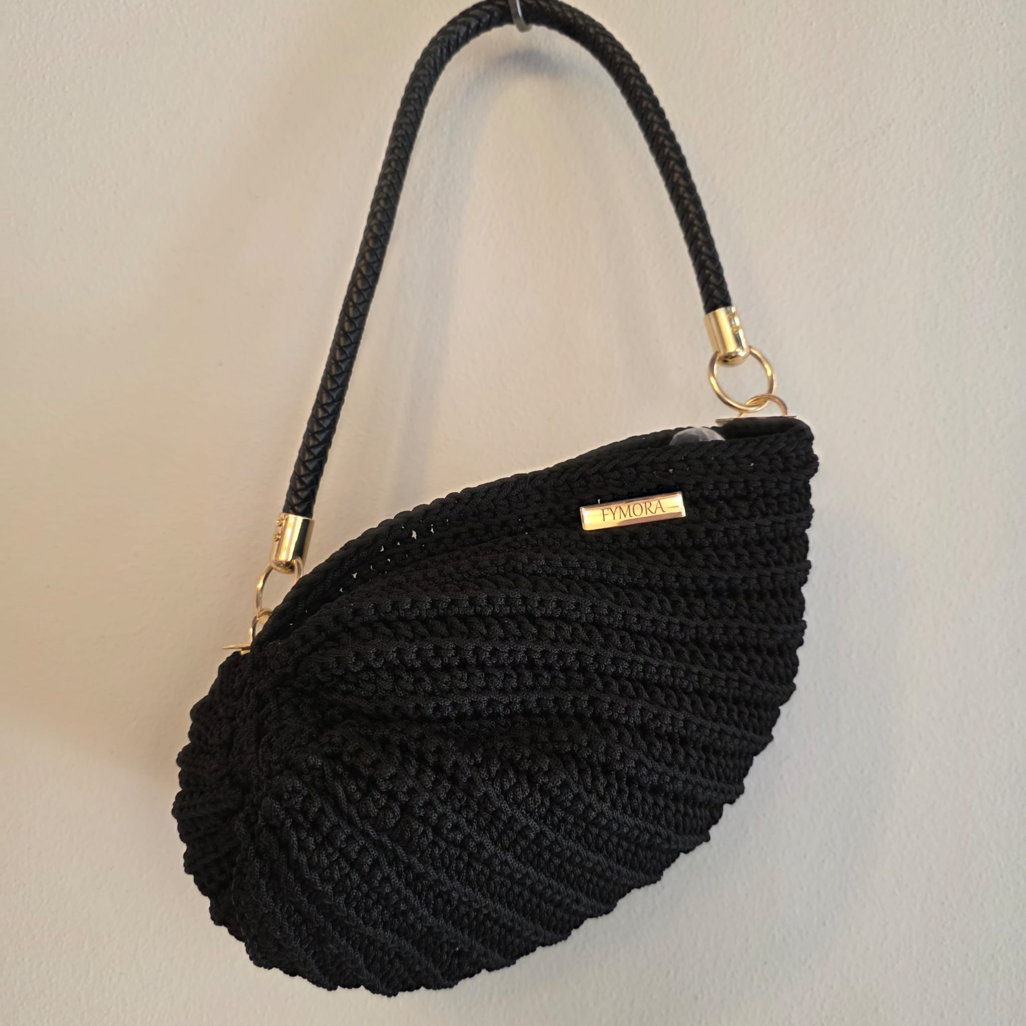Borsa a Spalla "Nautilus" in Cordino Crochet – Nero Elegante