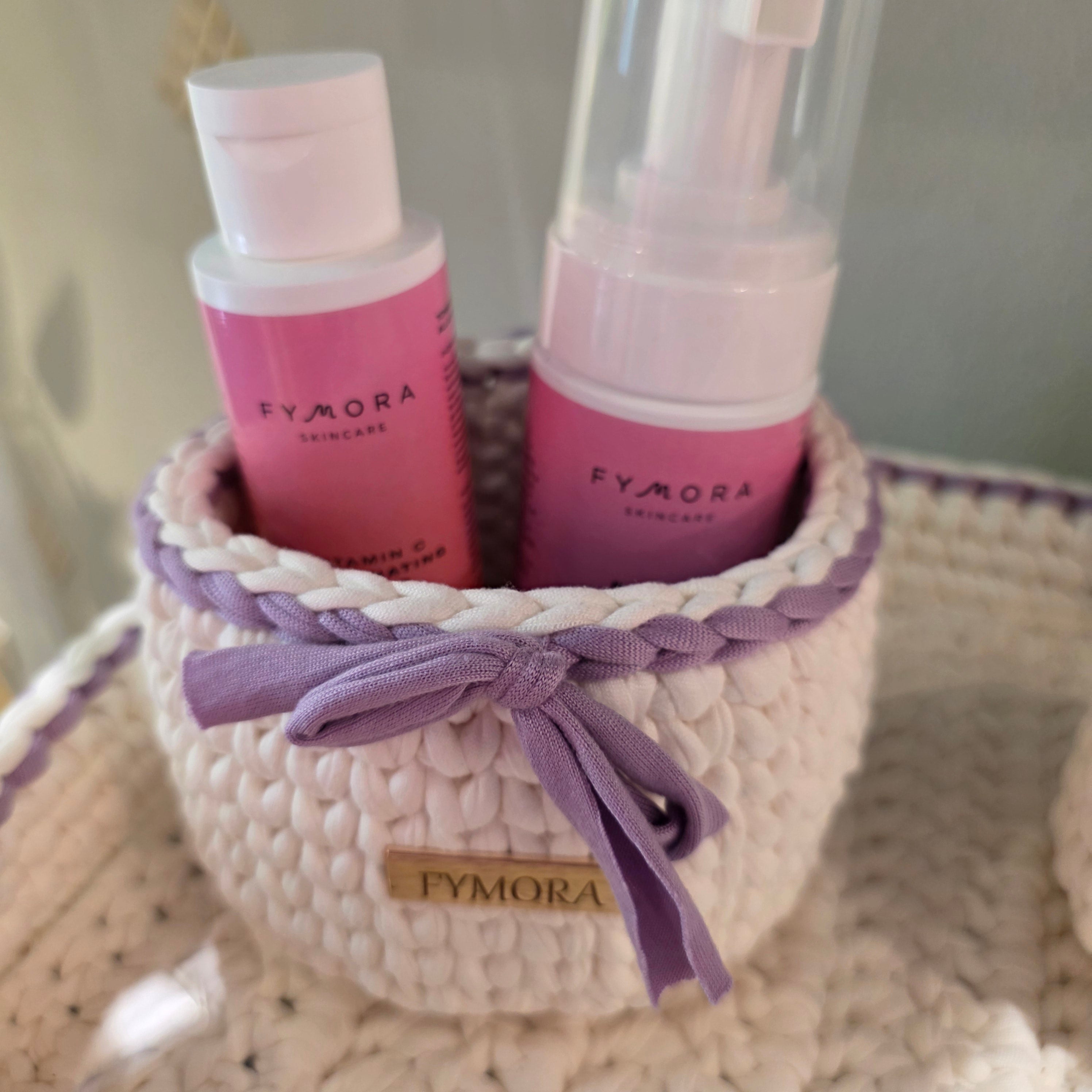 Set Vassoio da Bagno Organizzatore "Fymora Home" – Panna e Glicine (3 Pezzi)