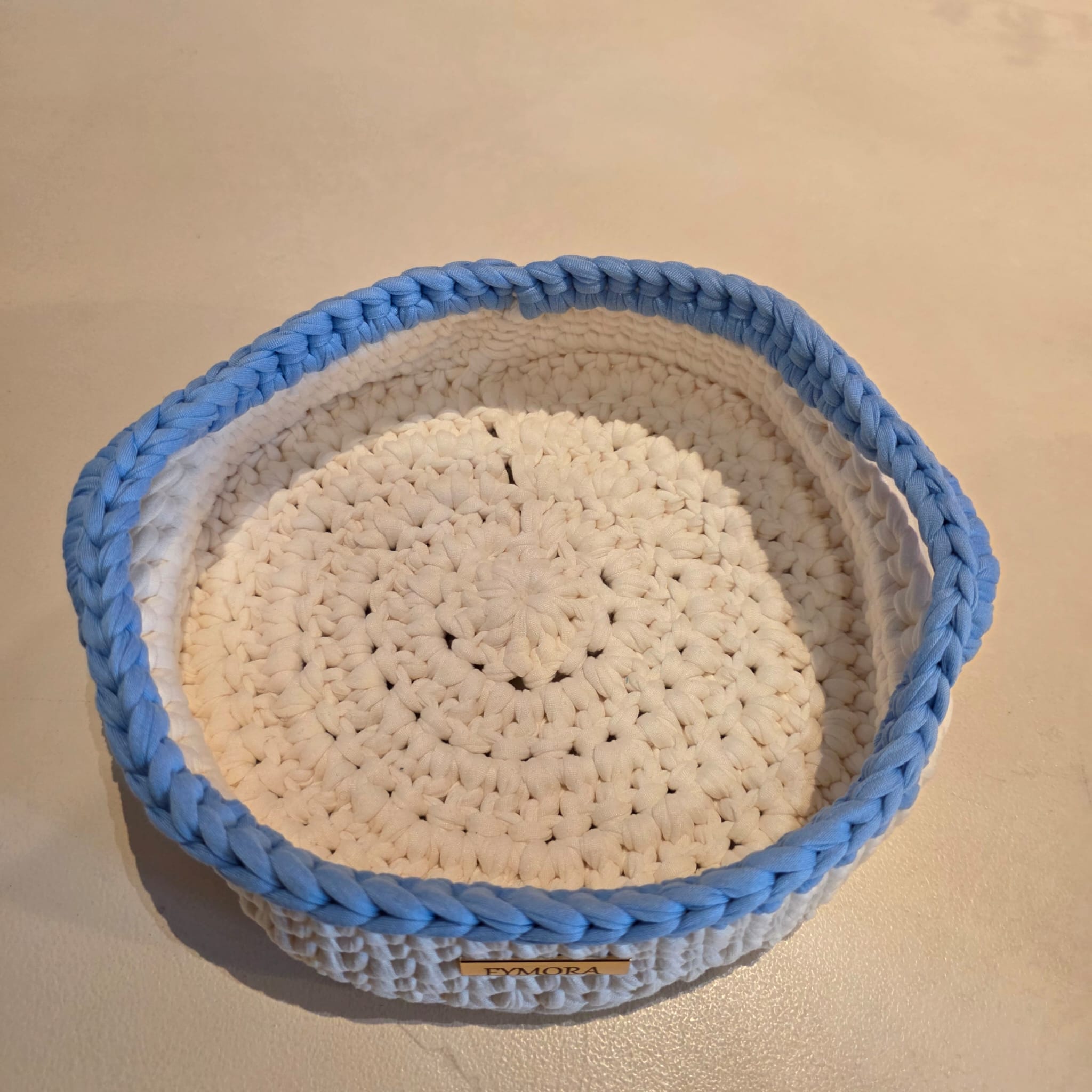 Cestino Organizer Ovale con Manici – Handmade Panna e Azzurro