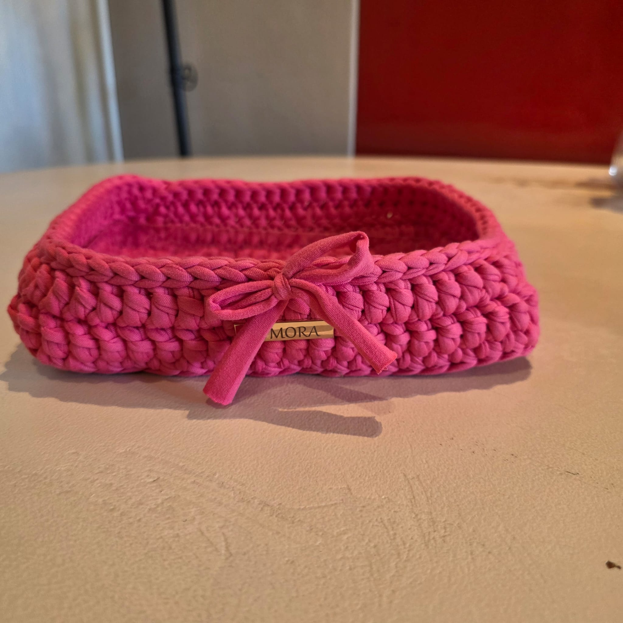 Cestino Organizzatore Rettangolare in Tessuto Intrecciato – Rosa Shocking