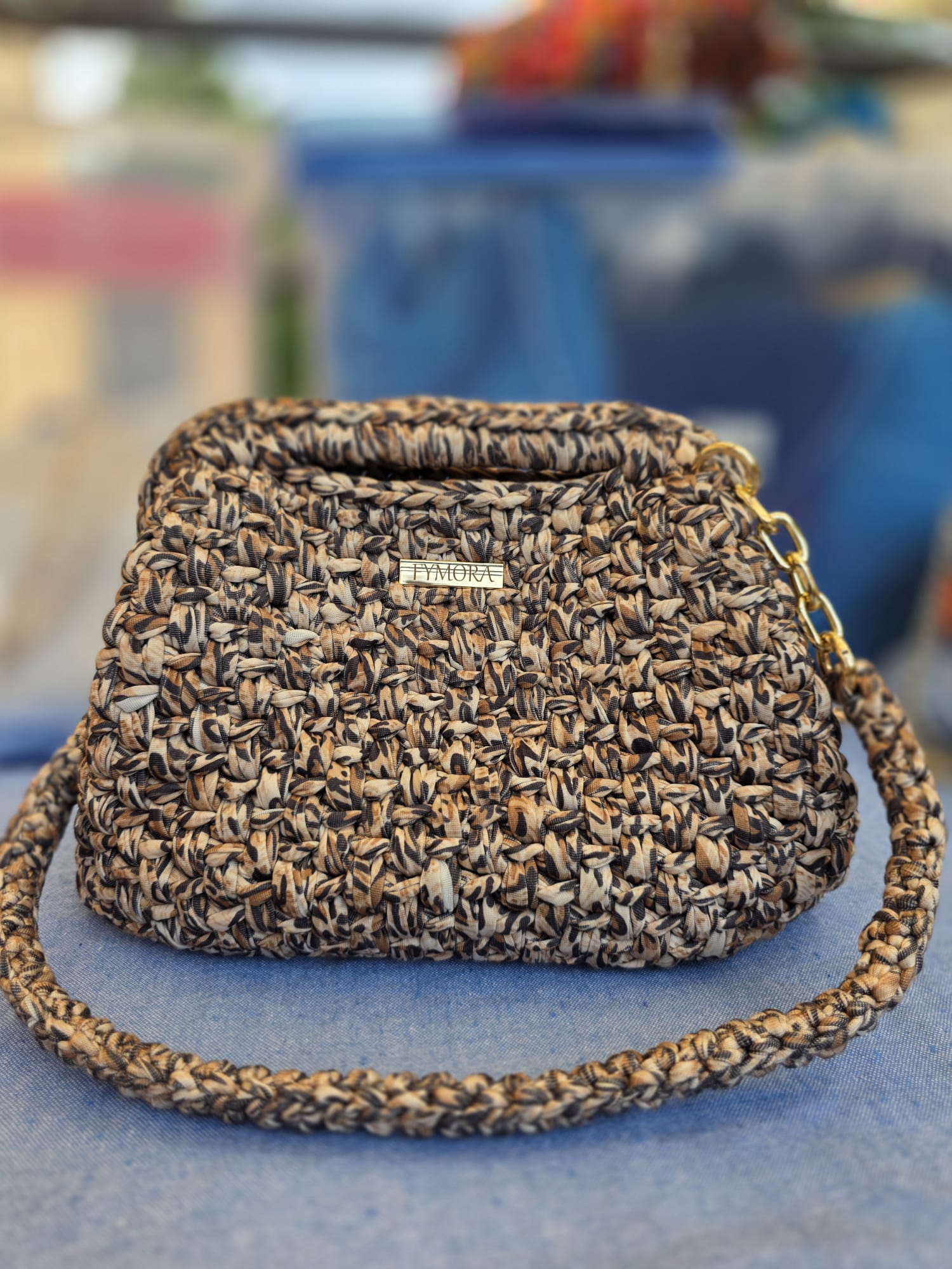 Fymora Spotted Grosgrain Clutch Shoulder/Hand Bag – Gold Details